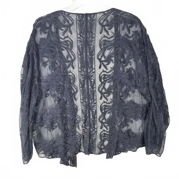 Sundance Sheer Floral Lace Mesh Cardigan Blue Boho Kimono Wrap Shrug Large - Picture 3 of 7